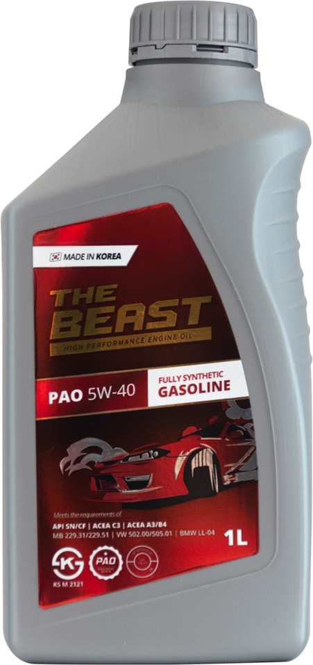 THE BEAST E0102L01U1 Синтетическое моторное масло PAO 5W-40 для европейских автомобилей с сажевами фильтрами (1 л.)