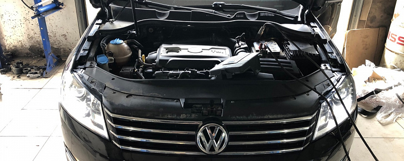 VW Passat B7 1.8 TSI 152 л.с. DSG7 2013 удаление катализатора, перепрограммирование ЭБУ, увеличение мощности Stage I до 210 л.с., отключение контроля состояния катализатора, перевод на евро 2